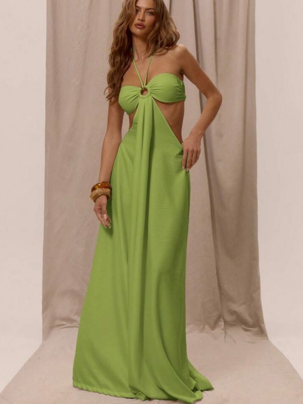 SHEIN Olive Green Halterneck Wide Leg Jumpsuit Size Large